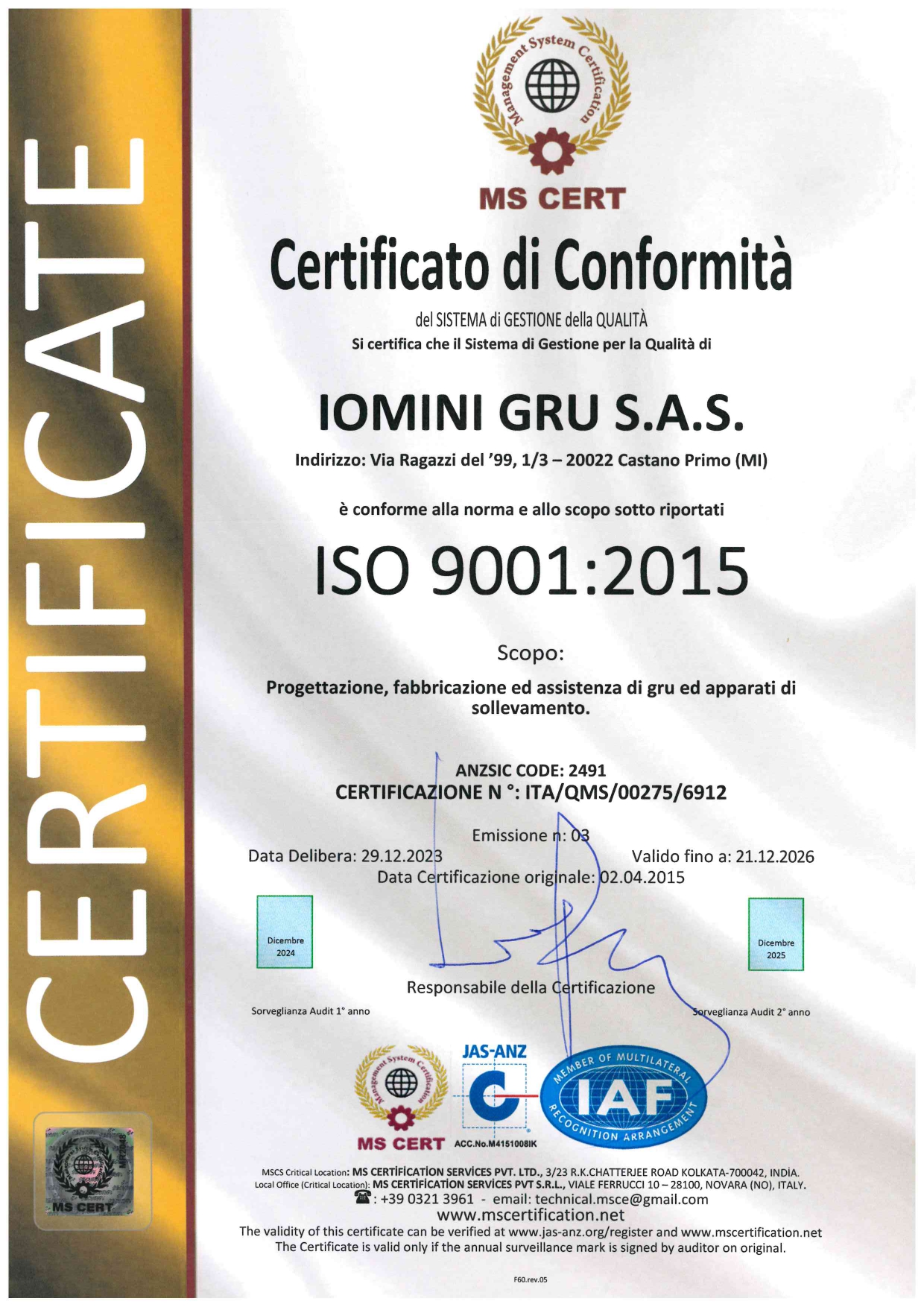 CERTIFICATO