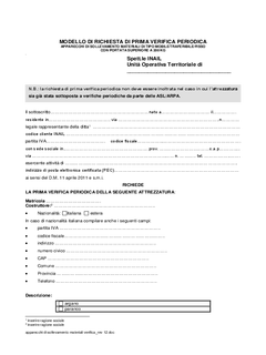 modello di richiesta di prima verifica periodica - 